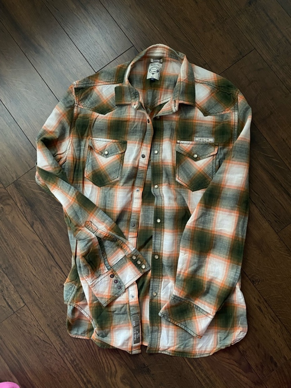 Diesel Green & Orange Plaid Snap-Front Western Shirt , fits  more like L